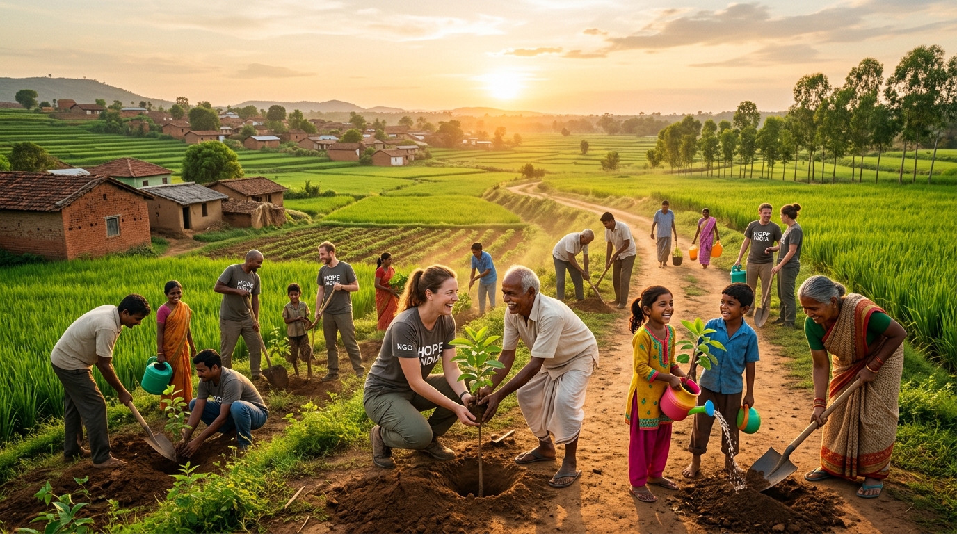 Volunteers working together in community